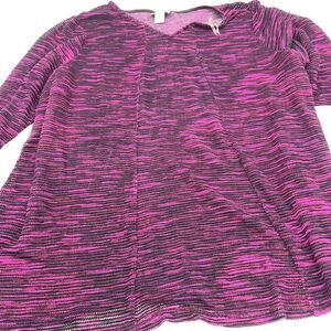 Catherines-Magenta Pink-Purple Black Open Knit Textured Vneck Tunic Top-2X
